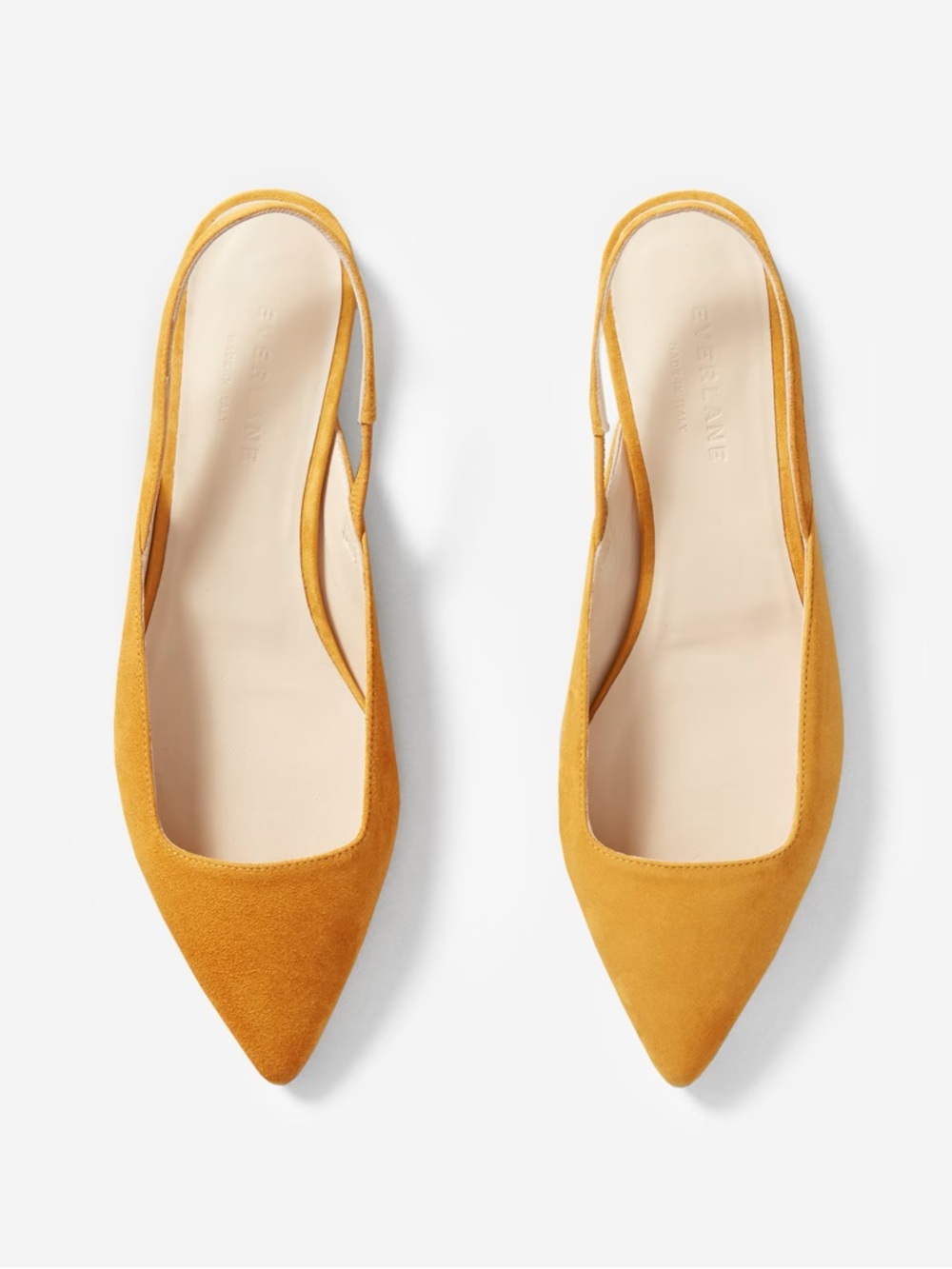 Everlane Editor Suede Pointed Slingback Flats in Mustard Yellow